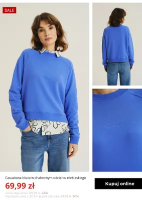 Casualowa bluza w chabrowym odcieniu niebieskiego Greenpoint promocja w Greenpoint