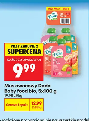 Mus owocowy Dada Baby Food Bio 5-pak 100 g promocja w Biedronka