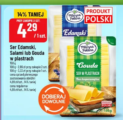 Ser Edamski w plastrach Mleczna Polana promocja w POLOmarket