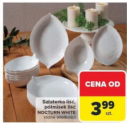 Salaterka liść, półmisek liść NOCTURN WHITE różne wielkości promocja w Carrefour
