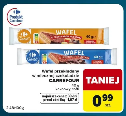 Wafel przekładany w mlecznej czekoladzie toffi Carrefour promocja w Globi
