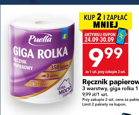Ręcznik papierowy 3 warstwy giga rolka Puella promocja w LEWIATAN