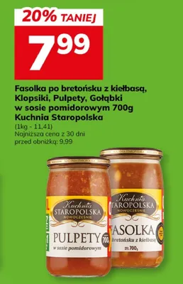 Fasolka po bretońsku z kiełbasą, Klopski, Gołąbki w sosie pomidorowym 700g promocja w Hitpol