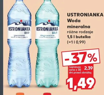 Woda mineralna gazowana Ustronianka Biała promocja w Kaufland