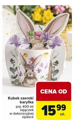 Kubek szeroki baryłka zajączek w dekoracyjnej opasce promocja w Carrefour