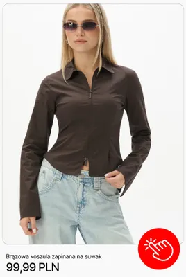 Brązowa koszula zapinana na suwak Cropp promocja w Cropp
