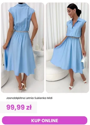 Sukienka letnia midi jasnobłękitna ModnaKiecka.pl promocja w Modna Kiecka