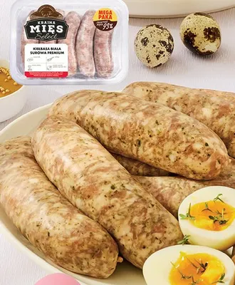 Kiełbasa biała surowa premium 93% mięsa Mega Paka  promocja w Biedronka