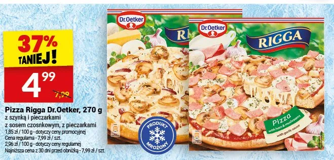 Pizza rigga z szynką i pieczarkami z sosem czosnkowym, z pieczarkami promocja w Twój Market