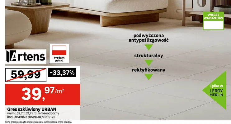 Gres szkliwiony Urban 59,7x59,7 cm Artens promocja w Leroy Merlin