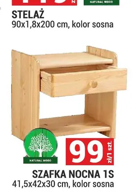 Szafka nocna 1S 41,5x42x30 cm Natural Wood promocja w Merkury Market