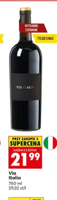 Wino Via Italia wytrawne czerwone promocja w Biedronka
