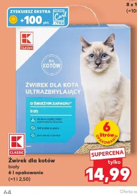 Żwirek dla kota K-Classic ultrazbrylający biały promocja w Kaufland