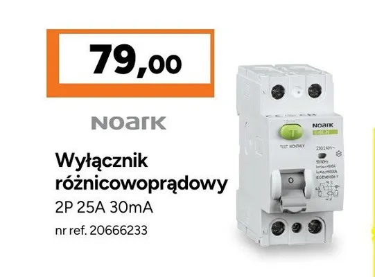 Wyłącznik różnicowoprądowy Noark 2P 25A 30mA promocja w Bricoman