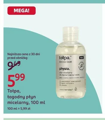 Łagodny płyn micelarny Tołpa dermo face physio. promocja w Rossmann
