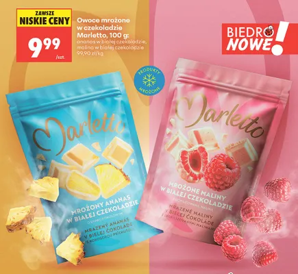 Mrożony ananas w białej czekoladzie o smaku kokosowym Marletto promocja w Biedronka