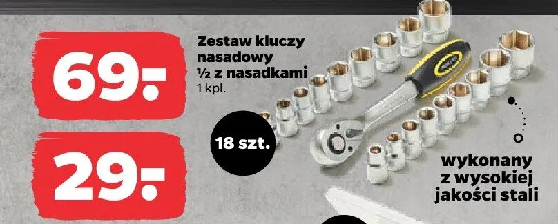 Zestaw kluczy nasadowy 1/2 z nasadkami 18szt. promocja w Netto