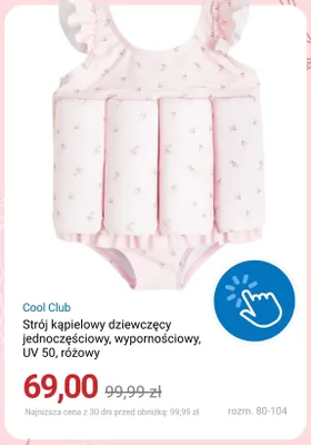 Strój kąpielowy dziewczęcy jednoczęściowy wypornościowy Cool Club UV 50 różowy promocja w Smyk