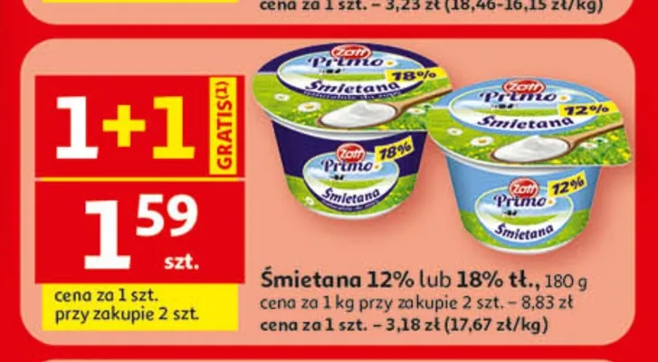 Śmietana 12% Zott Primo promocja w Auchan