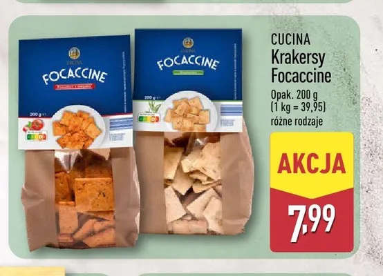Krakersy Focaccine pomidorowe Cucina promocja w Aldi
