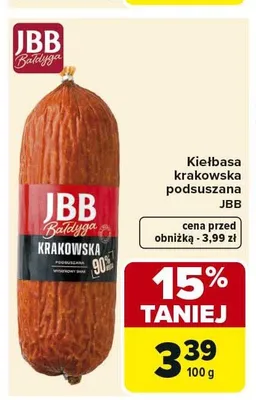 Kiełbasa krakowska podsuszana JBB promocja w Carrefour Market
