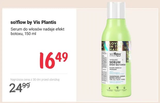 Serum do włosów so!flow by Vis Plantis nadające efekt botoxu promocja w Rossmann