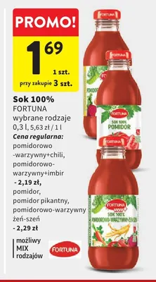 Sok pomidorowo-warzywny+chili Fortuna 100% promocja w Intermarche