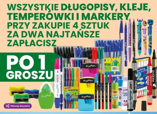 Długopisy, kleje, temperówki i markery promocja w Dino
