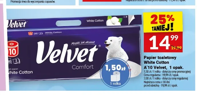 Papier toaletowy White Cotton Velvet 10-pak promocja w Twój Market