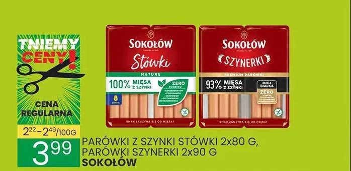 Parowki z szynki słówki 2x80 g, parowki szynkierki 2x90 g promocja w Wafelek