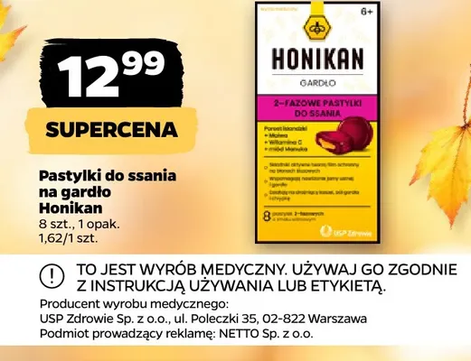Pastylki do ssania na gardło Honikan promocja w Netto