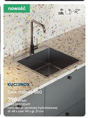 Zlew stalowy Kuchinox S60 nano decor (powłoka hydrofobowa) 48x49x21cm promocja w Castorama