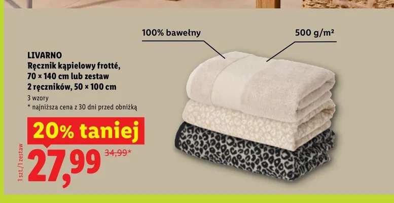 Zestaw ręczników frotte Livarno 2-pak 50x100 cm promocja w Lidl