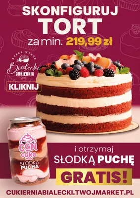 Zestaw tort + deser Can Cake Słodka Pucha czekoladowo-truskawkowa promocja w Twój Market