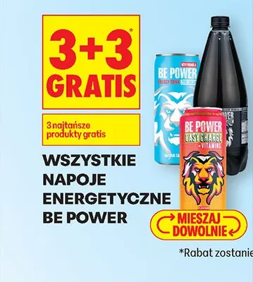 Wszystkie napoje energetyczne Be Power 3+3 GRATIS promocja w Biedronka