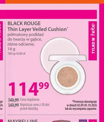 Półmatowy podkład do twarzy w gąbce Thin Layer Veiled Cushion Black Rouge promocja w Hebe