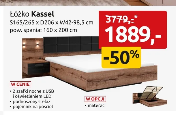 Łóżko Kassel promocja w Black Red White