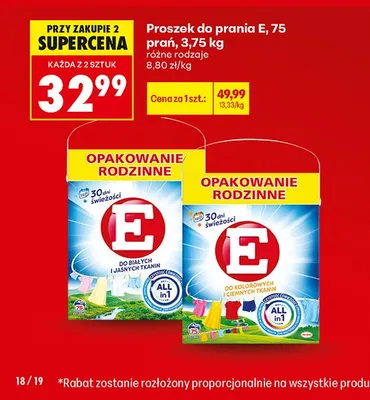 Proszek do prania E Do kolorowych i ciemnych tkanin promocja w Biedronka