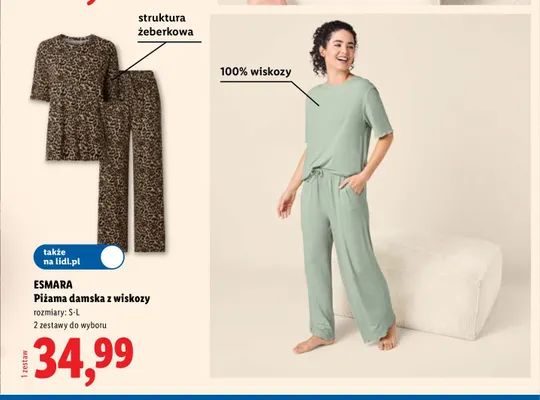 Piżama damska z wiskozy Esmara promocja w Lidl