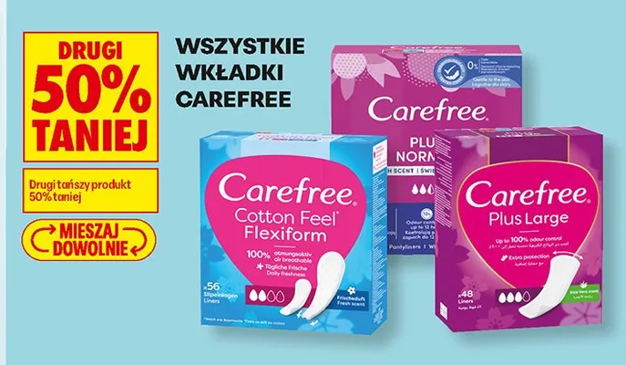Wkładki higieniczne Carefree promocja w Biedronka