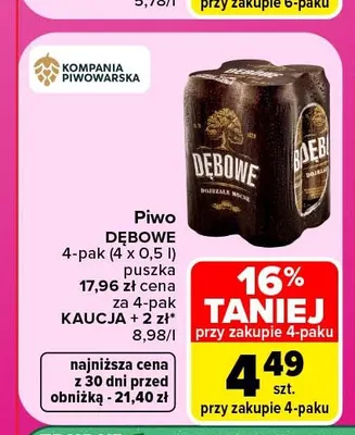 Piwo Dębowe 4-pak promocja w Carrefour