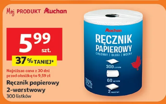 Ręcznik papierowy 2-warstwowy promocja w Auchan