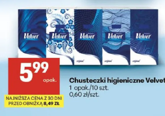 Chusteczki higieniczne Velvet 10-pak promocja w Delikatesy Centrum