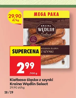 Kiełbasa śląska z szynki Kraina Wędlin Select promocja w Biedronka