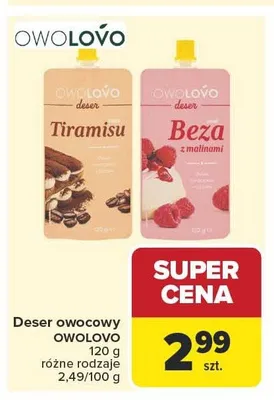 Deser owocowy Owolovo Beza z malinami promocja w Carrefour Market