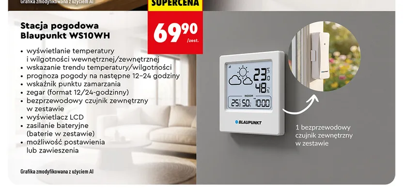 Stacja pogodowa Blaupunkt WS10WH promocja w Biedronka
