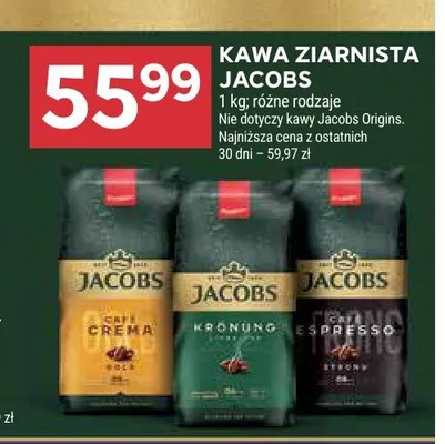 Kawa ziarnista Jacobs Cafe Crema promocja w Stokrotka