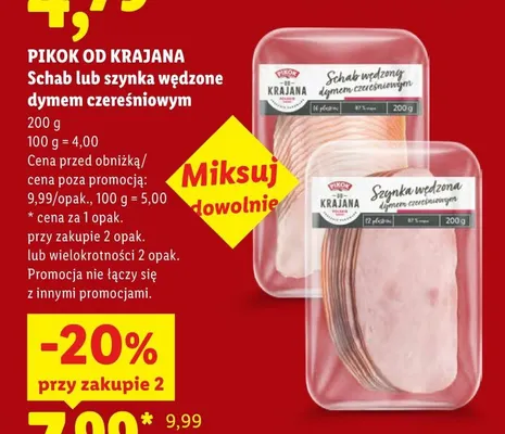 Szynka wędzona dymem czereśniowym Pikok od Krajana promocja w Lidl