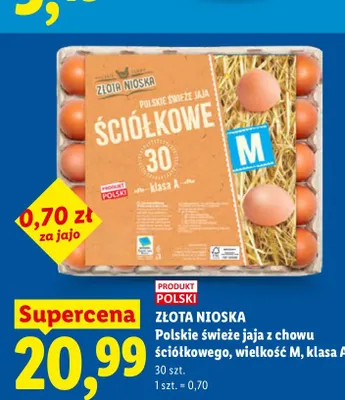 Jajka kurze Polskie świeże z chowu ściółkowego wielkość M Złota Nioska 30 szt promocja w Lidl