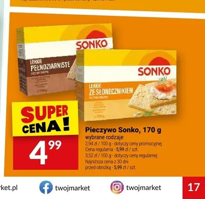 Pieczywo lekkie pełnoziarniste Sonko promocja w Twój Market